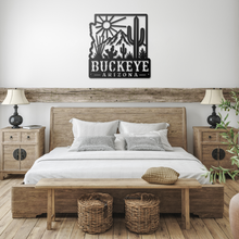 Load image into Gallery viewer, Buckeye_Roots_Metal_Sign__Arizona_Deser_Black_Farmhouse_Bedroom_Mockup.png_15881279