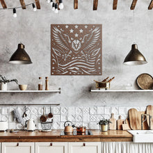 Load image into Gallery viewer, Majestic Eagle Patriotic Metal Sign - Durable, Elegant Home Decor in Copper hanging in your kitchen.