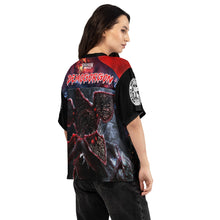 Load image into Gallery viewer, Stranger Things Demogorgon Boxy Football Jersey on Female Model (BACK)