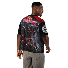 Load image into Gallery viewer, Stranger Things Demogorgon Boxy Football Jersey on make model (BACK)
