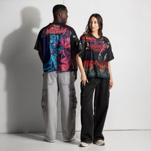 Load image into Gallery viewer, Stranger Things Vecna Boxy Football Jersey on models (FRONT & BACK)