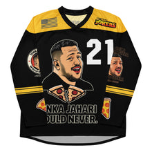 Load image into Gallery viewer, Tonka Jahari “Would Never” Recycled Hockey Fan Jersey – Limited Edition