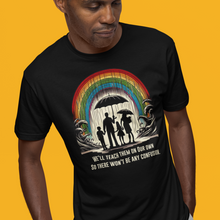 Load image into Gallery viewer, Conservatively Bold "We'll Teach Them" Cotton Crew Tee - Front of Tee on Male Model