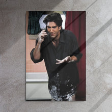 Load image into Gallery viewer, Man in black shirt on phone with paint splatters on gray surface