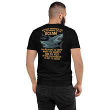 Load image into Gallery viewer, Funny "Who Raised You?" T-Shirt – Black, Fitted, Bold Fit | On Male Model 2 | Back of Tee