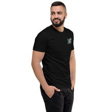 Load image into Gallery viewer, Funny "Who Raised You?" T-Shirt – Black, Fitted, Bold Fit | On Male Model 2 | Front/right of Tee
