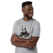 Load image into Gallery viewer, Legends of Hip Hop Biggie Smalls T-Shirt | Unisex Notorious BIG Tee Sport Gray on a male model 
