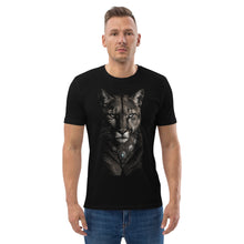 Load image into Gallery viewer, Man wearing a Mountain Lion Turquoise Jewelry Organic Cotton Tee on a white background