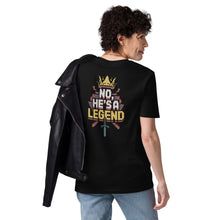 Load image into Gallery viewer, Technoblade Tribute Tee – Unisex Organic Cotton Minecraft Shirt - Back of Tee on Female model - with a leather jacket draped over her shoulder.