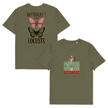 Load image into Gallery viewer, Connor Tomlinson Tee – 'Butterflies..? Try Locusts' Love on the Spectrum Fan Favorite | Khaki | Front & back of Tee
