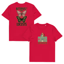 Load image into Gallery viewer, Connor Tomlinson Tee – 'Butterflies..? Try Locusts' Love on the Spectrum Fan Favorite | Red | Front & back of Tee