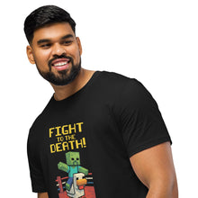 Load image into Gallery viewer, Chicken Jockey T-Shirt – Pixel Brawl Tee for Minecraft Fans - front of tee- close-up - on male model