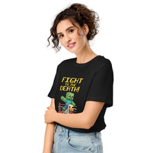 Load image into Gallery viewer, Chicken Jockey T-Shirt – Pixel Brawl Tee for Minecraft Fans - front of tee on female model