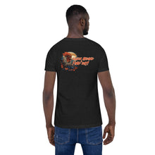 Load image into Gallery viewer, Cluck-around-and-find-out-by-vtowndesigns-dot-com-unisex-staple-t-shirt-black-heather-back-Model-2