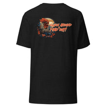 Load image into Gallery viewer, Cluck-around-and-find-out-by-vtowndesigns-dot-com-unisex-staple-t-shirt-black-heather-back
