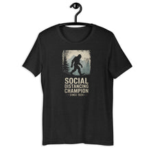 Load image into Gallery viewer, Bigfoot "Social Distancing Champion" T-Shirt – Unisex, Black On a hanger