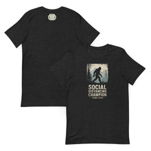 Load image into Gallery viewer, Bigfoot "Social Distancing Champion" T-Shirt – Unisex, Black - Front and Back
