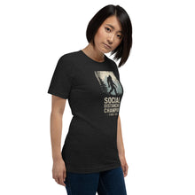 Load image into Gallery viewer, Bigfoot "Social Distancing Champion" T-Shirt – Unisex, Black On female model 6