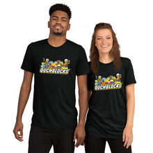 Load image into Gallery viewer, Exclusive OuchBlocks Tee – A Nostalgic Tribute to Classic Building Blocks for Ultimate Fans & Builders! On models Male and Female front of Tee