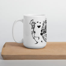 Load image into Gallery viewer, Sturdy & Glossy 15 oz Ceramic Mug featuring 'Have The Day You Deserve Skeleton Humor' (ON CUTTING BOARD)