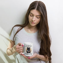 Load image into Gallery viewer, Im-going-to-let-god-fix-it-cat-mug-by-vtown-designs-dot-com-white-mug-white-background-attractive-woman-holds-mug