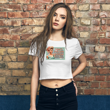 Load image into Gallery viewer, Retro Revelations Women’s Crop Tee | &quot;I Don&#39;t F*ck with Artificial Colors or Flavors or Trust the Government&quot; White Crop Top Front view on female model
