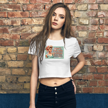 Load image into Gallery viewer, Retro Revelations Women’s Crop Tee | "I Don't F*ck with Artificial Colors or Flavors or Trust the Government" White Crop Top Front view on female model