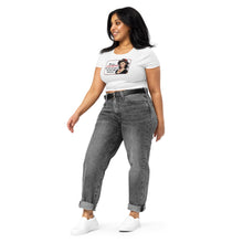 Load image into Gallery viewer, Retro Revelations Women’s Crop Tee | Conspiracy Theorist Design in white on model in jeans
