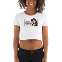 Load image into Gallery viewer, Retro Revelations Women’s Crop Tee | Conspiracy Theorist Design in white on model front view