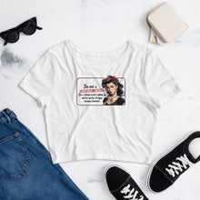 Load image into Gallery viewer, Retro Revelations Women’s Crop Tee | Conspiracy Theorist Design in white laying flat