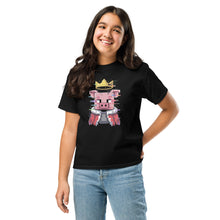 Load image into Gallery viewer, Technoblade Tribute Tee – “No, He’s a Legend” Youth Shirt - Front of Tee on female model