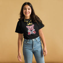 Load image into Gallery viewer, Technoblade Tribute Tee – “No, He’s a Legend” Youth Shirt - Front of Tee on Female model