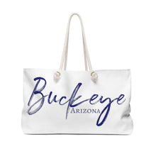 Load image into Gallery viewer, Buckeye Weekender Bag (White/Navy Lettering)