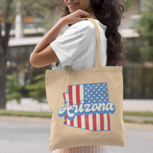 Load image into Gallery viewer, arizona-stars-and-stripes-tote-bag-woman-side

