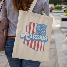 Load image into Gallery viewer, arizona-stars-and-stripes-tote-bag-woman-back