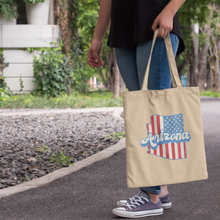 Load image into Gallery viewer, arizona-stars-and-stripes-tote-bag-woman-standing