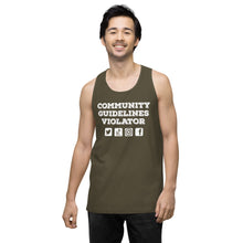 Load image into Gallery viewer, Community Guidelines Violator Unisex Premium Tank Top (Select Color)