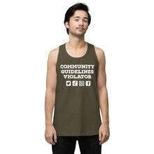Load image into Gallery viewer, Community Guidelines Violator Unisex Premium Tank Top (Select Color)
