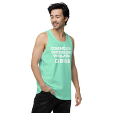 Load image into Gallery viewer, Community Guidelines Violator Unisex Premium Tank Top (Select Color)
