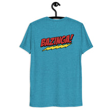 Load image into Gallery viewer, Team Sheldon Bazinga T-Shirt for Fans of The Big Bang Theory Aqua Banzinga on a hanger