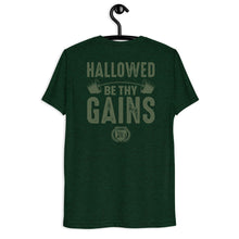 Load image into Gallery viewer, Hallowed Be Thy Gains Pump Cover T-Shirt for Gymrats The Catholic Priest Emerald Green T-Shirt Back Emerald Green