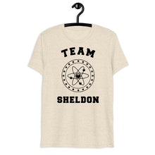Load image into Gallery viewer, Team Sheldon Bazinga T-Shirt for Fans of The Big Bang Theory Oatmeal on a hanger