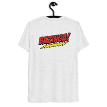 Load image into Gallery viewer, Team Sheldon Bazinga T-Shirt for Fans of The Big Bang Theory back of T-shirt on a hanger