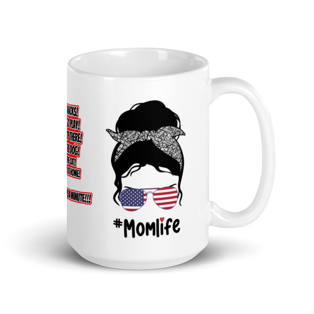 V-Town America #Momlife White glossy mug