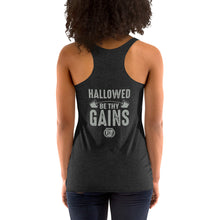 Load image into Gallery viewer, Hallowed Be Thy Gains Racerback Tank for gymsharks and gymrats back on model 1