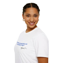 Load image into Gallery viewer, I Am Not With Her! Harris for President SoftStyle Tee - Political Statement Shirt [White, side/front, on a female model]
