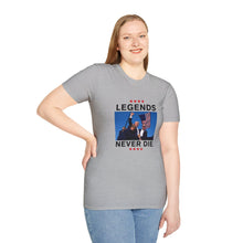 Load image into Gallery viewer, Legends Never Die Trump 2024 T-Shirt - Unisex MAGA Apparel [Sport Grey on model]
