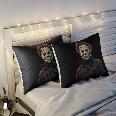 Custom Michael Myers Pillow Sham - Classic Horror Fan Decor Displayed on a bed