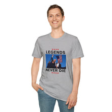 Load image into Gallery viewer, Legends Never Die Trump 2024 T-Shirt - Unisex MAGA Apparel [Sport Grey on Model]
