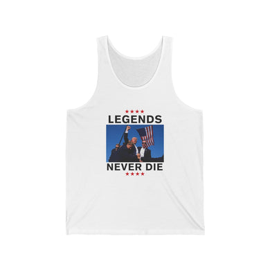 Legends Never Die Trump 2024 Tank Top - Unisex MAGA Apparel [White, front of tank]